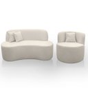 Ver imagem 1 de Kit 2 Poltronas com Sofá Curvo 2 Lugares Feijão Forma Orgânica 1,50 Bouclé Maranata