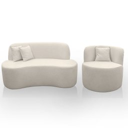 Kit 2 Poltronas com Sofá Curvo 2 Lugares Feijão Forma Orgânica 1,50 Bouclé Maranata - 1