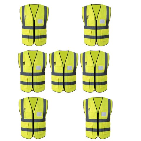 Colete Refletivo Sinalizador EPI Kit 7 Unidades Segurança Trabalho Blusao Fluorescente Obra Sinaliza