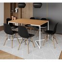 Ver imagem 1 de Mesa Jantar Industrial Retangular Canela 137x90cm Base V Ferro Branco com 6 Cadeiras Preta Eames Mad