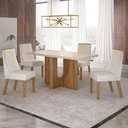 Ver imagem 1 de Mesa de Jantar Dora 120x80 Vidro 40mm Cinamomo Off White com Kit 4 Cadeiras Veludo Palha - Valdemóve