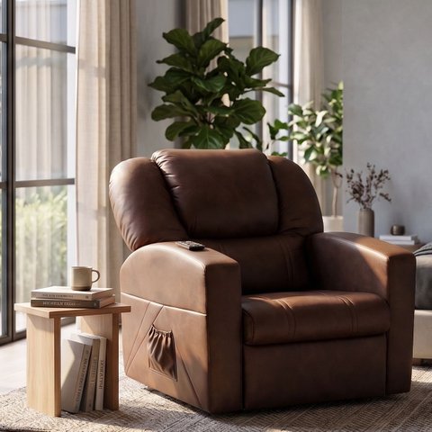 Poltrona do Papai Reclinável com Massageador Courino Conforto Premium - Marrom