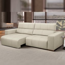 Sofá Retrátil Reclinável para Sala 3 Lugares 230cm Bari L06 Couro Off White - Lyam Decor - 4