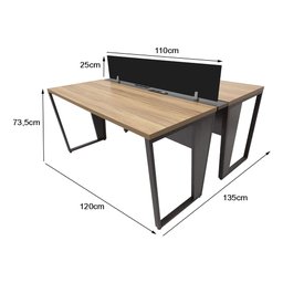 MESA PLATAFORMA DUPLA COM PÉ TRAPÉZIO + RÉGUA DE CONECTIVIDADE + PAINEL DIVISOR PRETO - EURO ITÁLIA  - 3