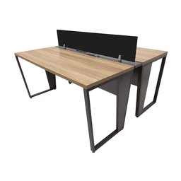 MESA PLATAFORMA DUPLA COM PÉ TRAPÉZIO + RÉGUA DE CONECTIVIDADE + PAINEL DIVISOR PRETO - EURO ITÁLIA  - 1