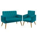 Ver imagem 1 de Kit Poltrona Namoradeira e Poltrona Vega com Capitonê Suede Azul Turquesa Aradecor
