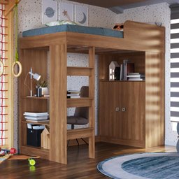 Cama Alta Multifuncional com Armário e Escrivaninha San Francisco Cm098 Art In Móveis-nogal - 2