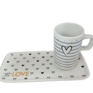 Kit Xicara de Cafe 80ml com Pires Retangular Porcelana