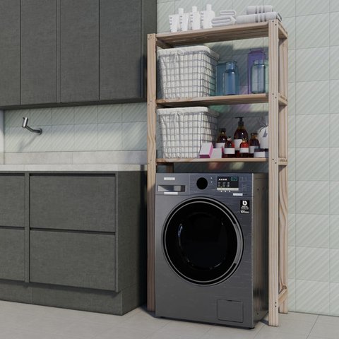 Estante Lavanderia Design Compacto Espaço Maquina Lavar Technox Marron