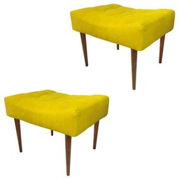 Kit 2 Puffs Decorativo Requinte Capitonê Suede Amarelo - 5