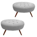 Ver imagem 1 de Kit 2 Puffs Classic Oval Pés Palito Capitonê Suede Cinza