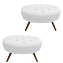 Ver imagem 5 de Kit 2 Puffs Classic Oval Pés Palito Capitonê Suede Branco