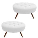 Ver imagem 1 de Kit 2 Puffs Classic Oval Pés Palito Capitonê Suede Branco