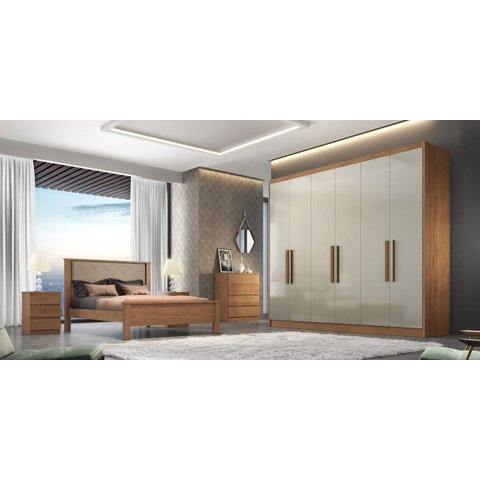 Guarda Roupa Casal 100% MDF 6 Portas 6 Gavetas - Rizon -Cumaru/Fendi