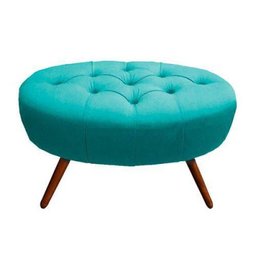 Kit 2 Puffs Classic Oval Pés Palito Capitonê Suede Azul Tiffany - 4