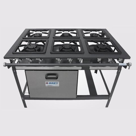 Fogão 6 Bocas 3 Duplas com Forno Stand Metal Brey 106-f-3d