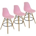 Ver imagem 1 de Kit 3 Banquetas Charles Eames Eiffel Wood Design Base Fixa Madeira - Rosa