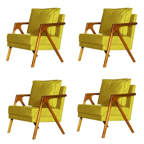Kit 4 Poltronas Cadeira Mona Luxo Recepção - Veludo Amarelo