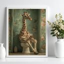 Ver imagem 1 de Quadro Banheiro Girafa no Vaso com Celular 33x24cm - com Vidro:moldura Branca