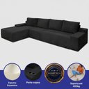 Ver imagem 2 de Sofá Evo 3,40m Molas Ensacadas com Chaise Lounge Esquerda Velourê Preto Cama Inbox