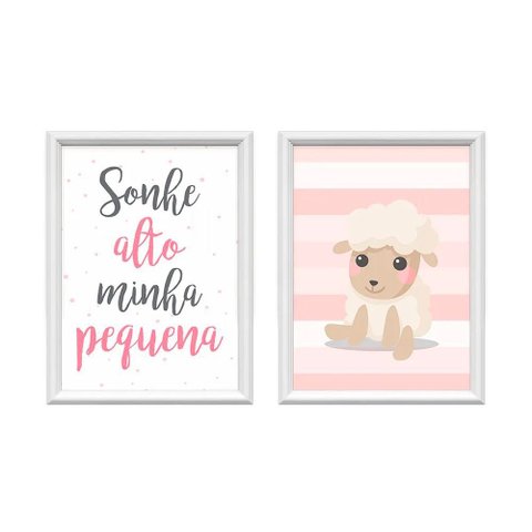 Kit 2 Quadros Decorativos Ovelinha Sonhe Alto 34x44cm MDF