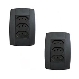 Kit 2 Conjunto 3 Tomadas Preta Monobloco 2p+t 20a 250v 4x2 - 1
