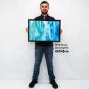 Ver imagem 2 de Quadro Decorativo Caixa Alta com Vidro Abstrato Pincelada Azul Claro TaColado Moldura Madeira 40x60c