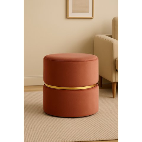 Puff Cinta no Meio Decorativa Rosa Queimado Veludo