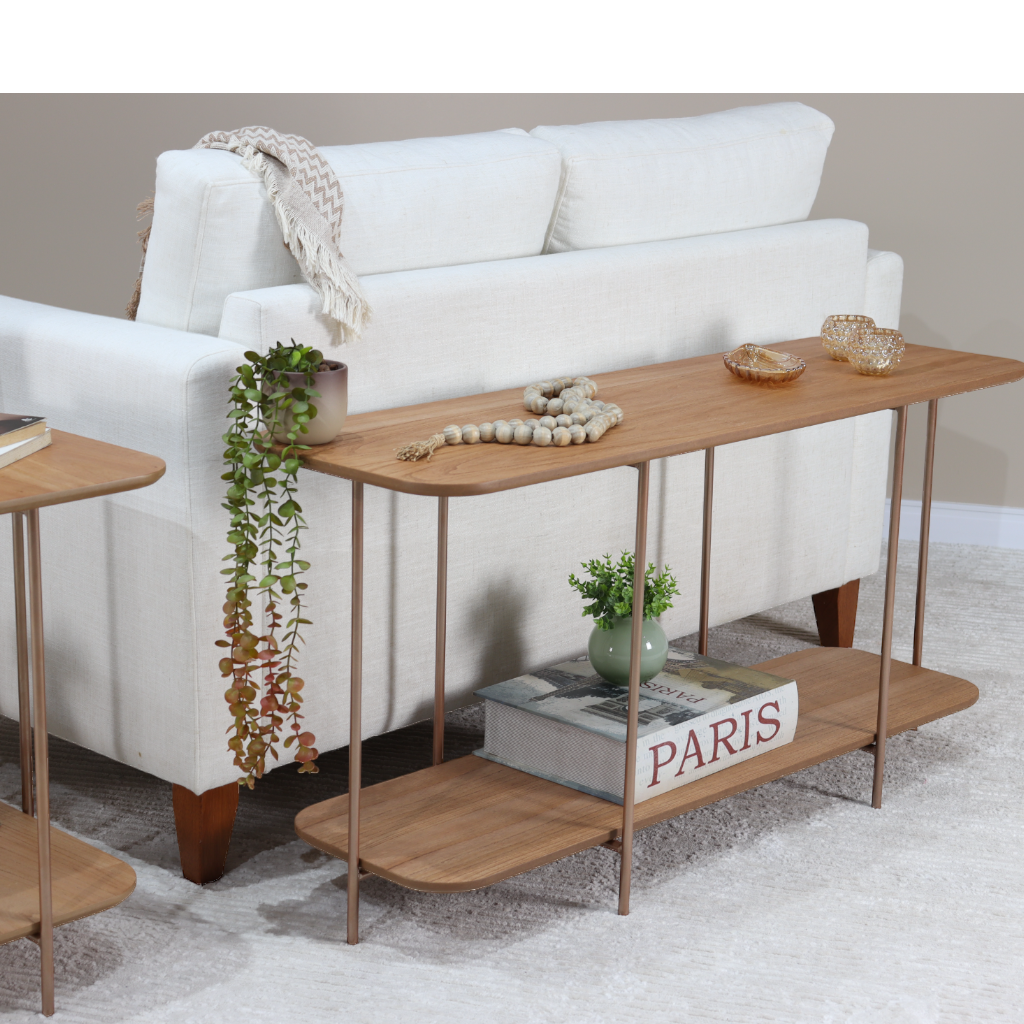 Sofá Table Madri 140 cm Madeira Amêndoa E Metal Cobre - 2