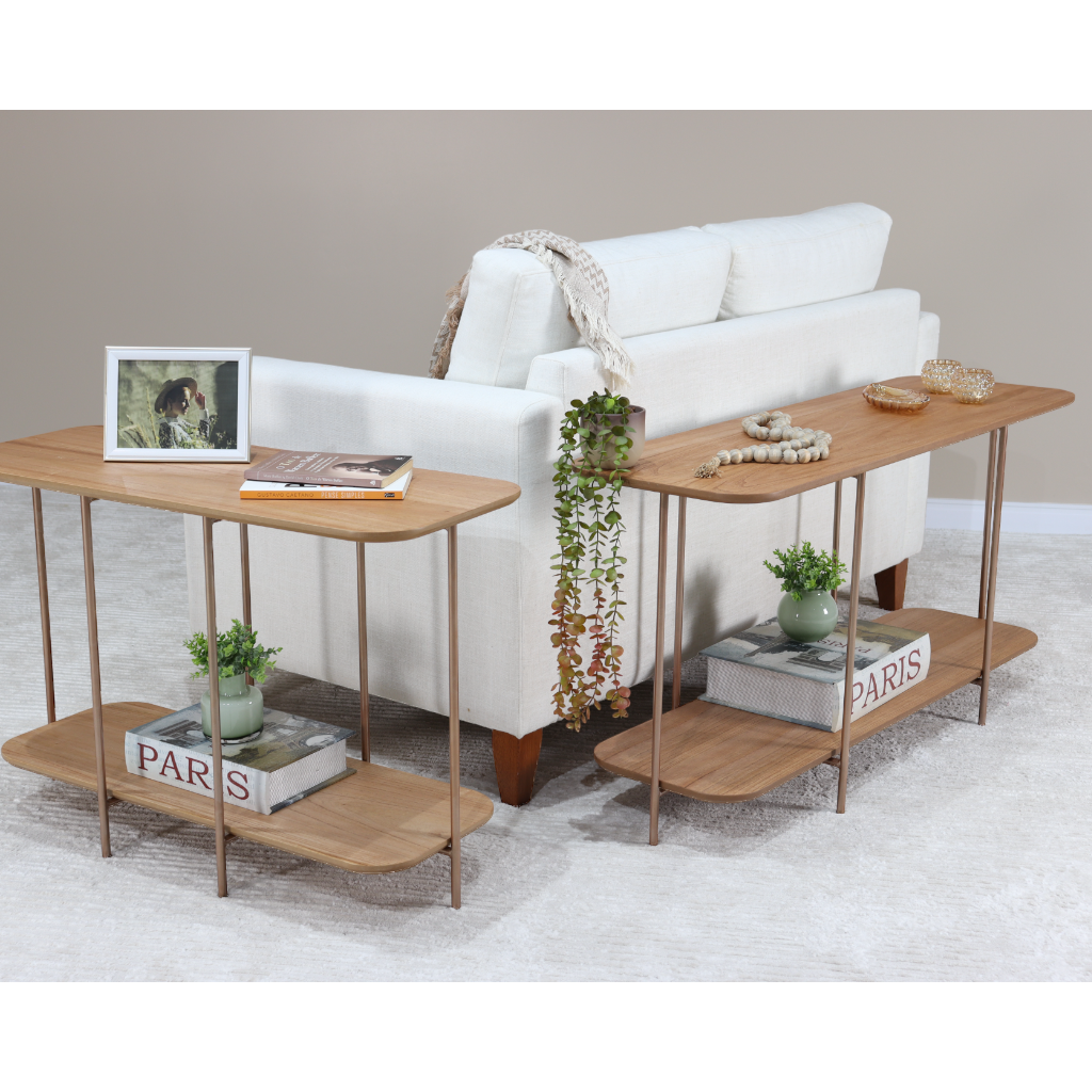 Sofá Table Madri 140 cm Madeira Amêndoa E Metal Cobre - 6