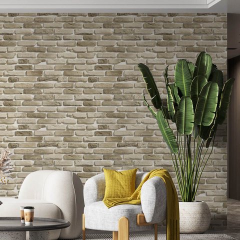 Papel de Parede Adesivo Tijolo Bege - 2,5m