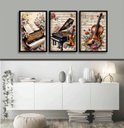 Ver imagem 1 de Kit 3 Quadros Piano e Violino Vintage - Flores 24x18cm:moldura Preta