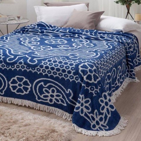 Colcha Casal Chenille Aristocrata Bruna Jolitex AZUL