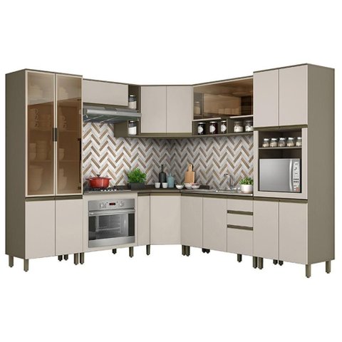 Cozinha Completa de Canto 10 Peças Connect Duna-Cristal com Balcão Forno de Embutir - Móveis Henn
