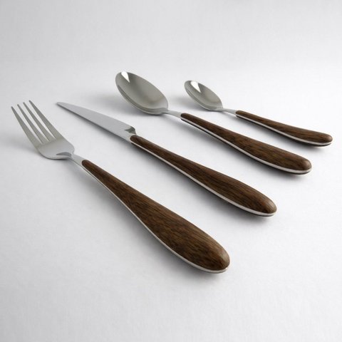 Conjunto de Talheres 24 Peças Carvalho em Aço Inox Polido