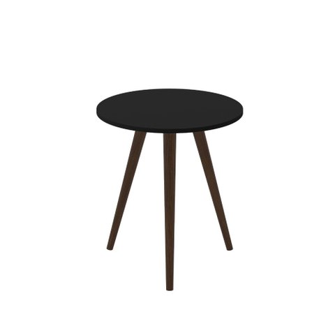 Mesa Lateral Redonda com Pés em Madeira Maciça - Preto