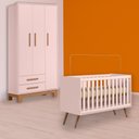 Ver imagem 1 de Conjunto Berço Mini Cama Retrô e Guarda Roupa Slim 3 Portas 2 Gavetas Rosa