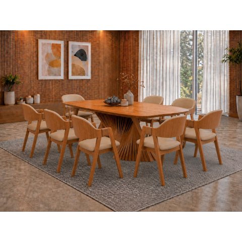 Sala de Jantar Maciça 8 Cadeiras 2,20m Dunnas Sala Nobre