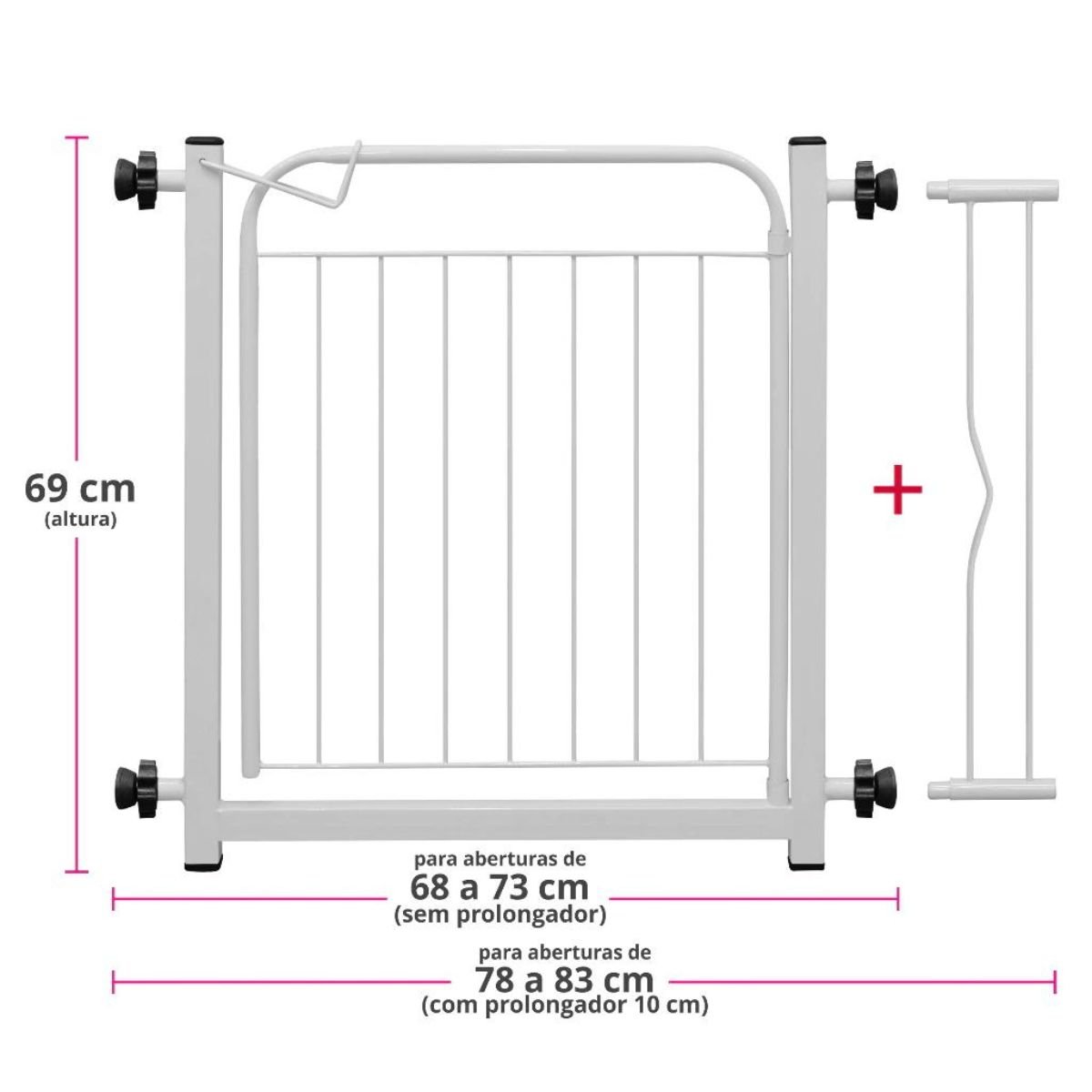 Portão Pet Bebê 80 Cm de Altura 69/84cm Largura com Prolongador 10 Cm B - 2