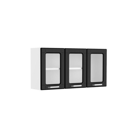 Armário Aéreo em Aço 3 Portas de Vidro Dona Maria Bertolini - Branco/preto