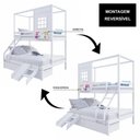 Ver imagem 5 de Beliche Infantil Casinha Reta Casal/ Solteiro com 02 Gavetas e Escorregador Madeira Maciça Branco