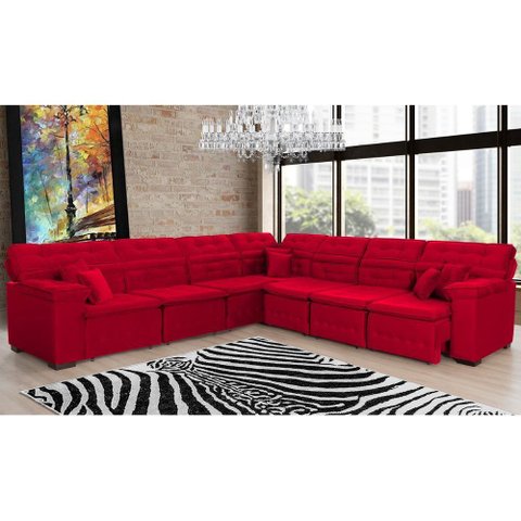 Sofá Magno 3.77x3.32m de Canto, Retrátil e Reclinável - Vermelho