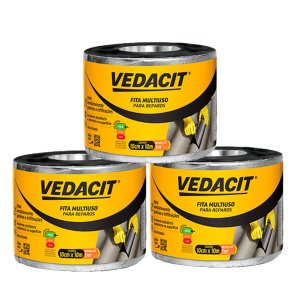 3 Manta Asfáltica Adesivo Alumínio Vedacit 10cmx10m Telha