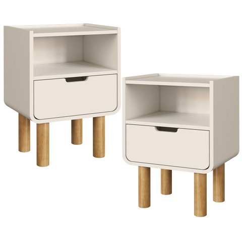 Kit 02 Mesas de Cabeceira para Quarto 1 Gaveta Orgânica 45cm Nordic A03 Off White Roble - Lyam Decor