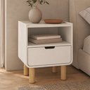 Ver imagem 3 de Kit 02 Mesas de Cabeceira para Quarto 1 Gaveta Orgânica 45cm Nordic A03 Off White Roble - Lyam Decor