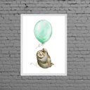 Ver imagem 1 de Quadro Infantil Bicho Preguiça Com Balão 45x34cm - com vidro:Madeira branca
