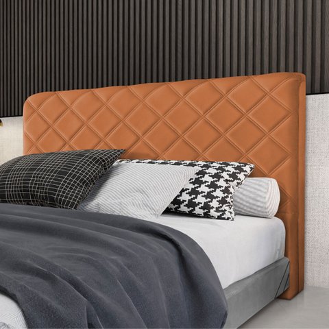 Cabeceira Cama Box Casal 1,40m Estofada Capri Veludo Terracota