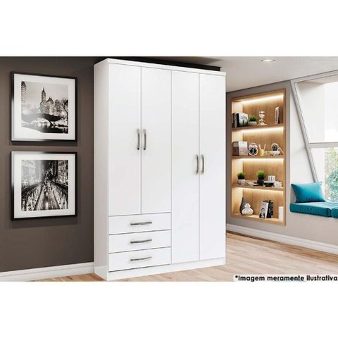 Guarda Roupa 4 Portas 4 Portas e 3 Gavetas Caju Da135 Branco - Henn