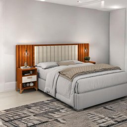 Cabeceira Estofada Casal Vancouver Cinamomo e Off White Ripado - 1