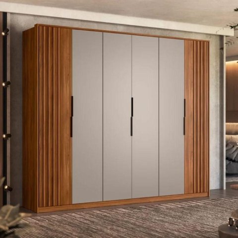 Guarda Roupa Casal Gael 6 Portas de Bater 6 Gavetas MDP Nogueira Touch-Nude Prime Tx Demóbile